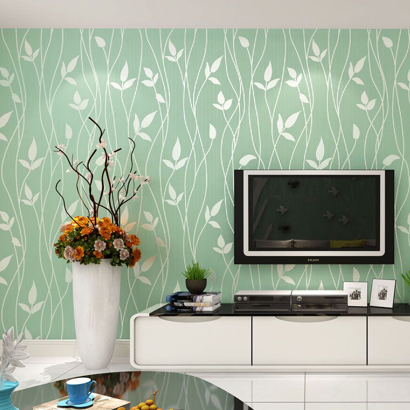 Fresh Botanical Leaf Wallpaper Roll Stain-Resistant Non-Pasted Wall Decor, 33-foot x 20.5-inch