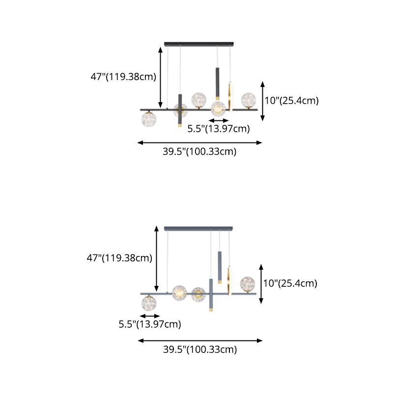Luz colgante colgante de hierro forjado de la isla LED de lujo de lujo con sombra de vidrio transparente
