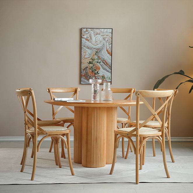 Eigentijdse ronde eettafel dennen vaste houten tafel met voetstukbasis voor thuiskeukendiner