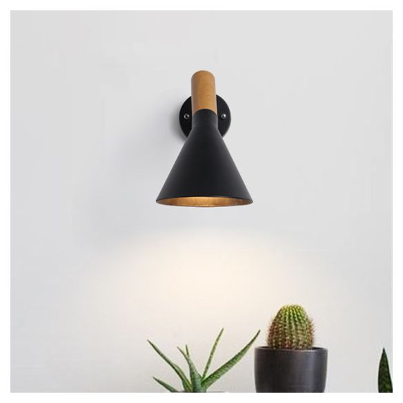 Lámpara de pared de minimalismo en forma de embudo estilo moderno de madera de madera de 1 luces accesorio de iluminación