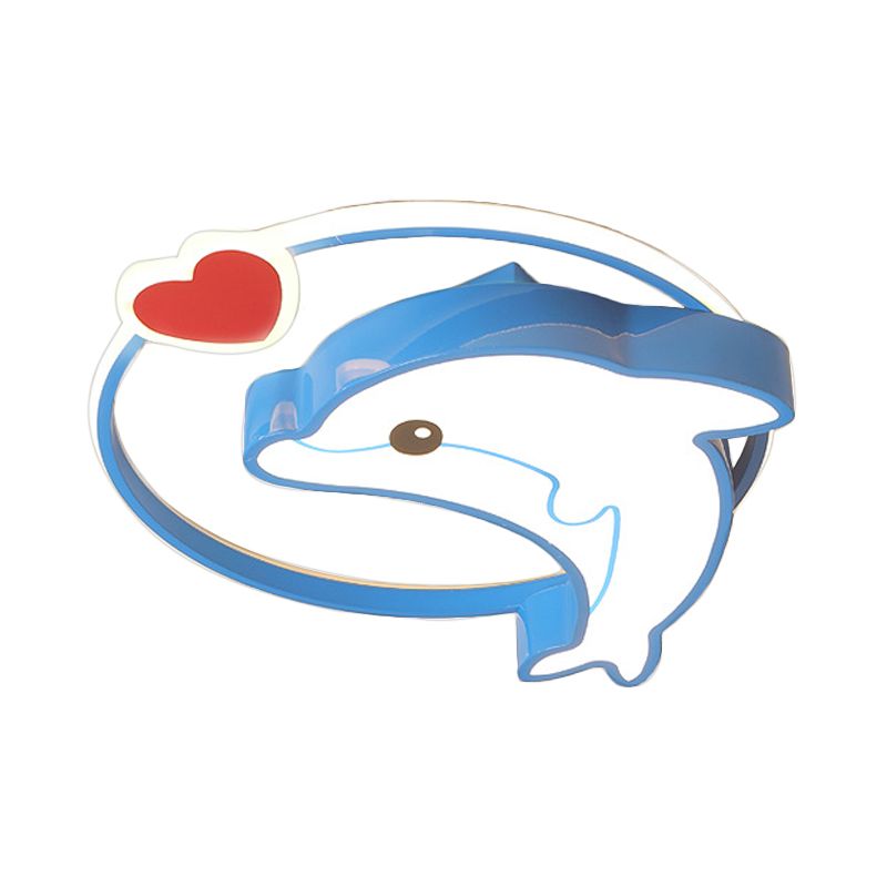 Blue Dolphin Flush Light Fixture Cartoon LED Acrylic Ceiling Flush Mount in Warm/White Light for Nursery