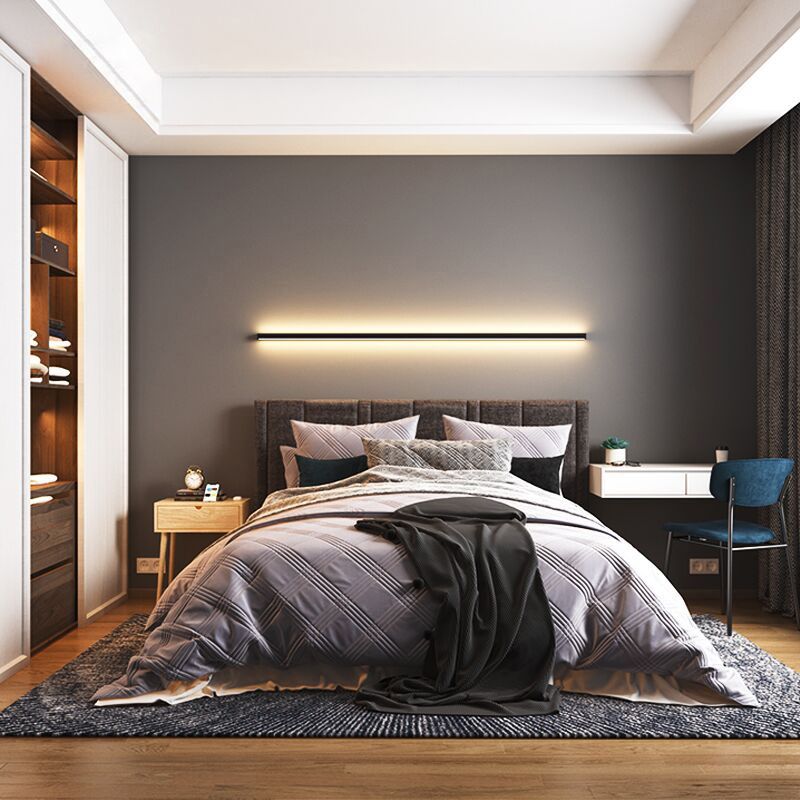 1 Light Linear Wall Mounted Lamps Modern Style Metal Wall Sconce Lights in Black