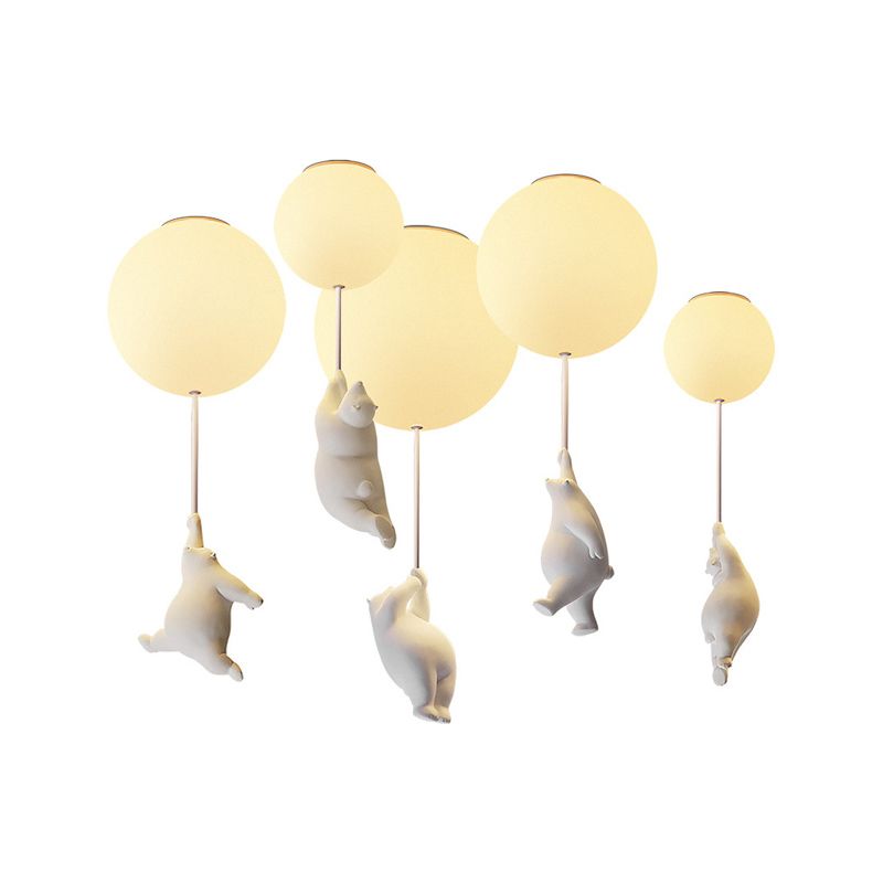 Cartoon 1-Light Ceiling Light White Balloon Shape Glass Flush Mount Light Fixture
