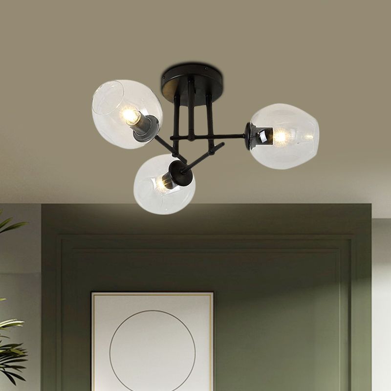 3/6/8 Luci Living Room Semi Flush Light Gold / Black Semi Flush Montaggio con Bubble Clear Glass Shade