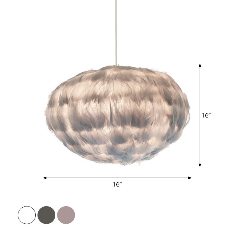 Globe Dining Room Suspension Lamp Feather 1 lamp eenvoudige stijl hangende hanger in grijs/wit/roze