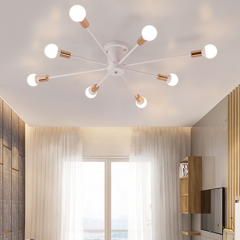 6/8/10 Heads Spoetnik Semi-Mount Verlichting Hedendaags Metaal Zwart/Wit/Goud Plafondgemonteerd Armatuur voor Slaapkamer