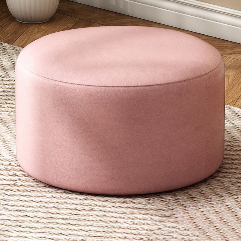 Modern Stain Resistant Standard Round Yellow Leather Ottoman for Living Room