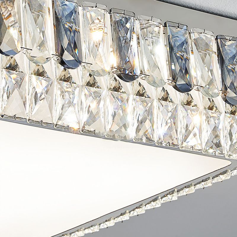 Plafonnier LED en cristal de luxe moderne en acier inoxydable géométrique encastré