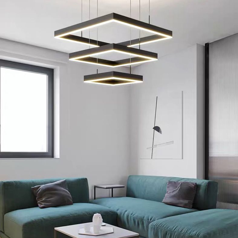 Metal Squares Chandelier Light Fixture Minimalist LED Pendant Lighting Fixture in Black