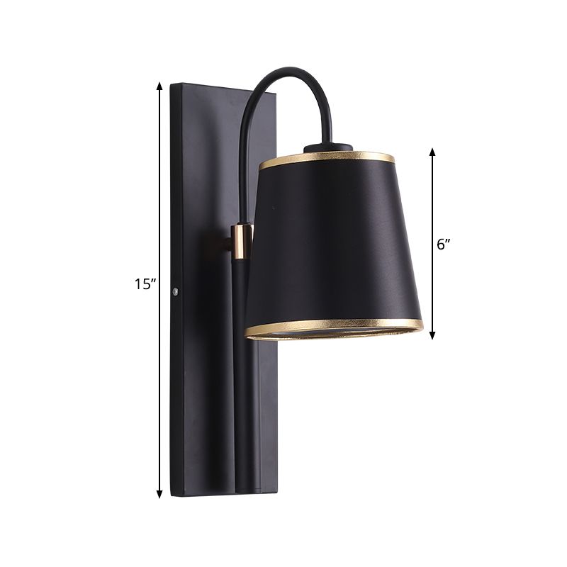 Black Conical Wall Sconce Lighting Nordic 1-Bulb Metallic Wall Mount Light with Gooseneck Arm