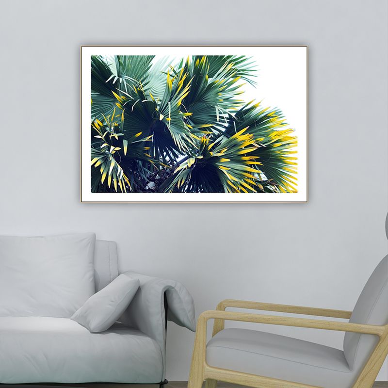 Tropical Palmetto Fan Wall Decor Green and White Botanical Canvas Art for Sitting Room
