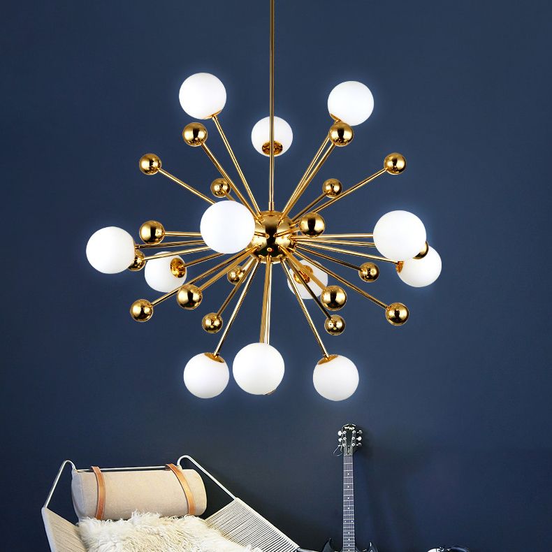 Luce a sospensione in oro in vetro in lampadario di ferro elettroplato moderno in stile lusso per sala da pranzo