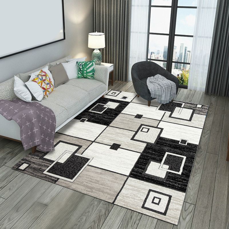 Modern Geometric Patchwork Rug Multi-Colored Polyester Carpet Non-Slip Backing Pet Friendly Machine Washable Rug for Lounge
