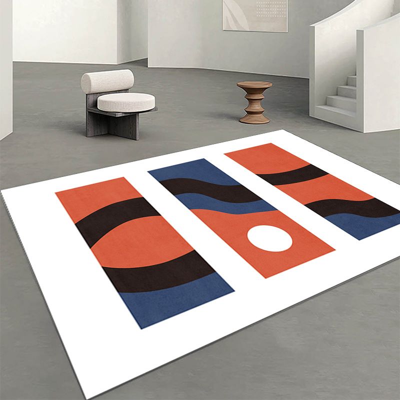 Modern Wine Red Rug Polyester Contrast Color Rug Washable Rug for Living Room