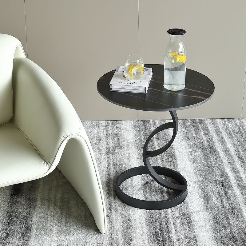 Round Black and White Stone Coffee Table Pedestal 1 Single Cocktail Table