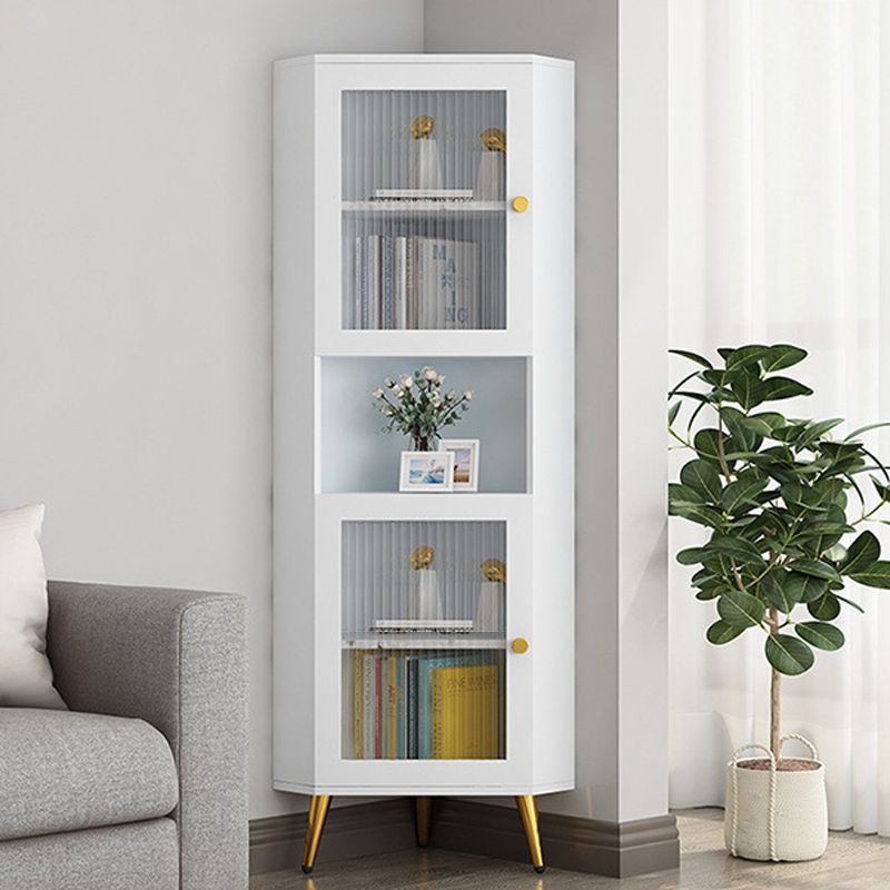 Contemporary Storage Cabinet with 3 Shelves and Glass Paned Triangle Cabinet