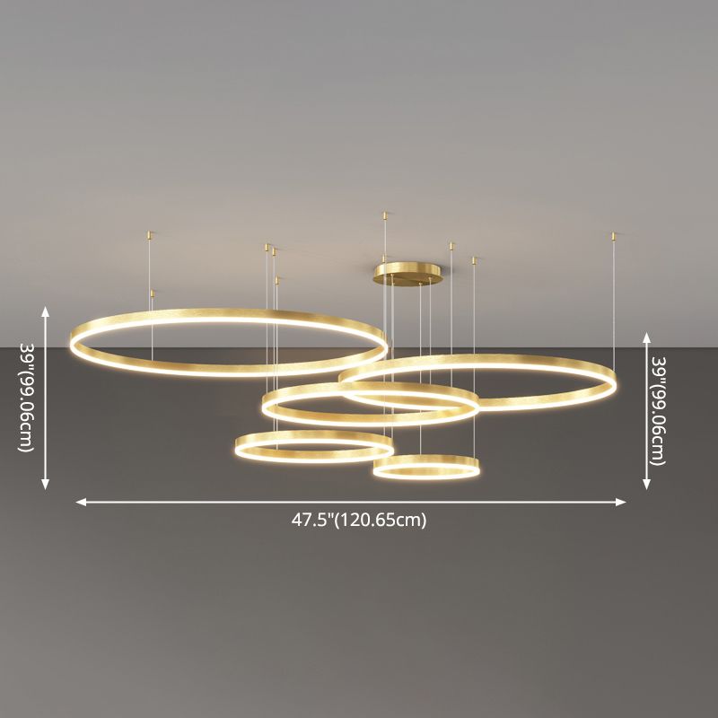 Modern Gold Chandelier Multiple Rings Hanging Ceiling Lights Metal Orb Chandelier