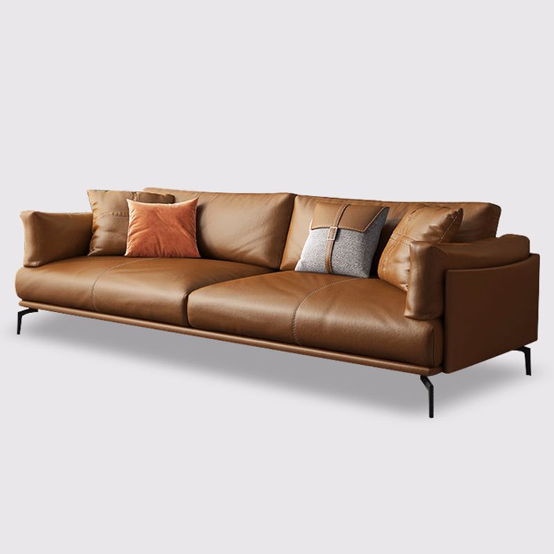 Contemporary Brown Cushions Standard Pillow Top Arm Genuine Leather Sofa