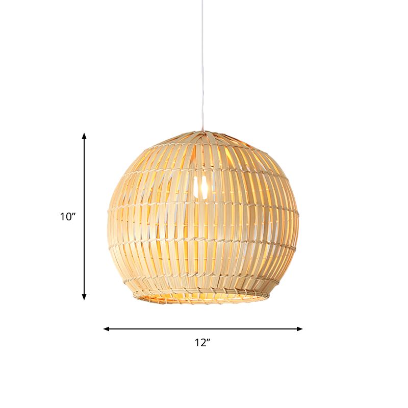 Sphere Pendant Lighting Tradition Bamboo 1 Bulb 12"/16"/19.5" Wide Wood Hanging Lamp Kit