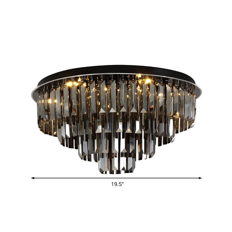 Smoke Gray Layered Ceiling Lamp Contemporary Crystal LED Ceiling Mount Light for Dining Room