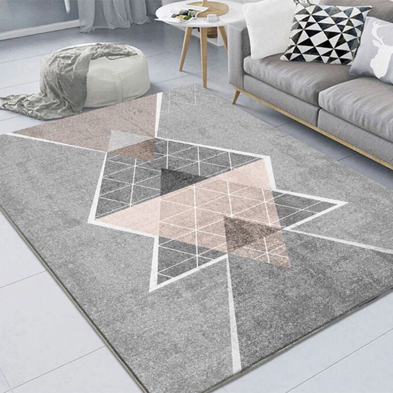 Grey Modern Area Carpet Geometric Pattern Polyester Area Rug Anti-Slip Washable Rug for Home Decor