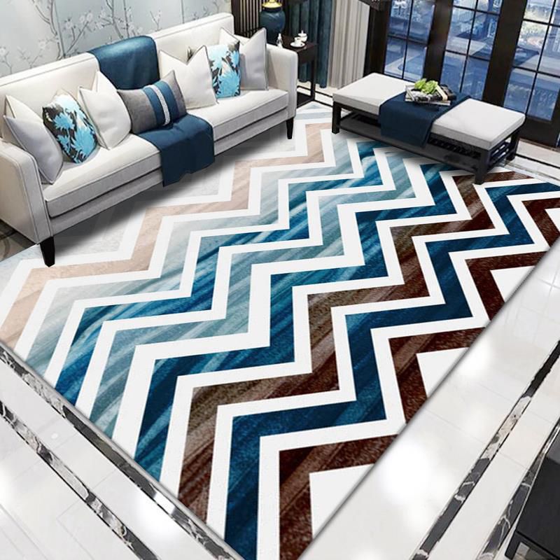 Grey Modern Area Carpet Geometric Pattern Polyester Area Rug Non-Slip Backing Rug for Home Decor