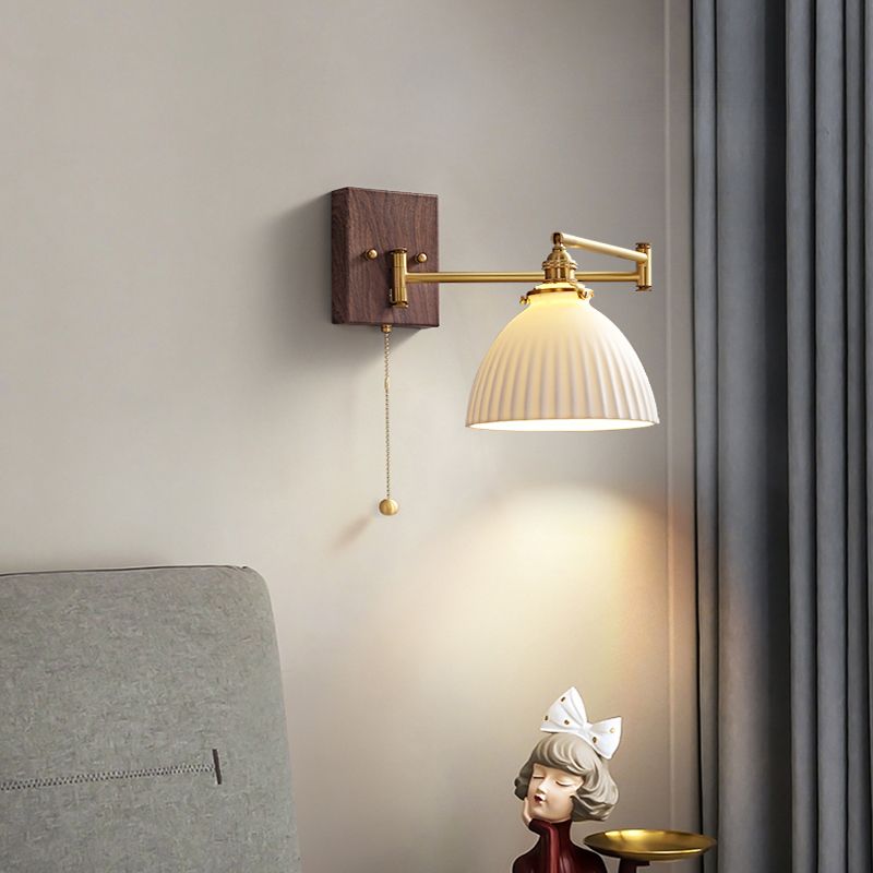Arm Adjustable Wall Sconce 1-Light Modern Style Wall Mount Lamp with Ceramics Shade