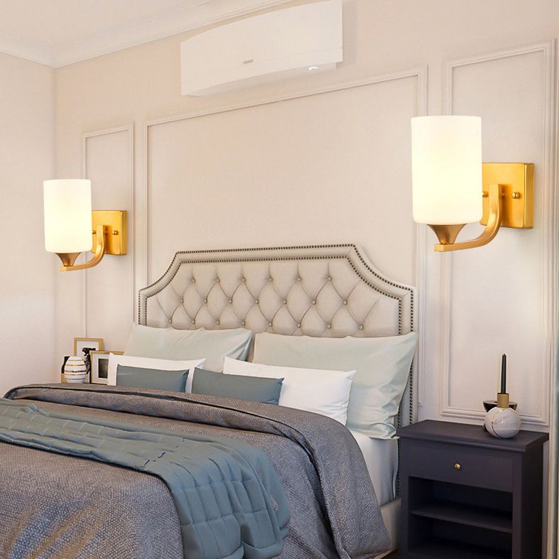 18" H Nordic Simplicity Wall Mount Light White Cylindrical Glass Shade Sconce Light in Polished Gold