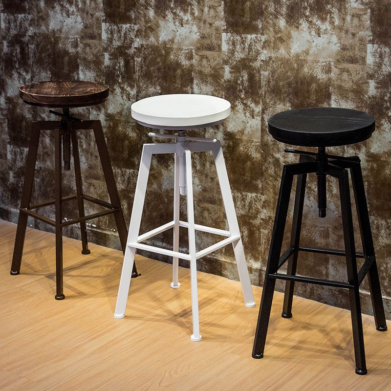 Round Seat Armless Bar Stool Modern Metal Legs Rotatable Bar Chair
