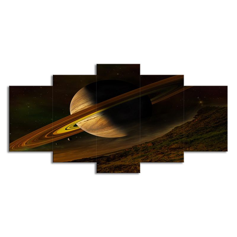 Brown Fictional Canvas Art Digital Print Jupiter with Rings Wall Decor for Bedroom