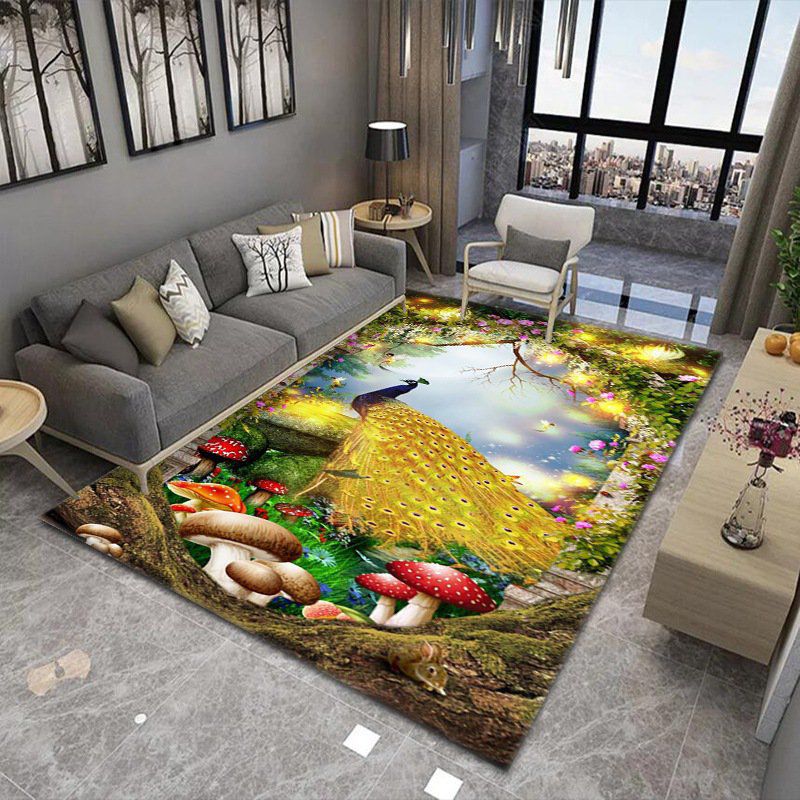 Orange Tone Modern Indoor Rug Polyester Tiger Print Carpet Anti-Slip Backing Rug for Home Decoration