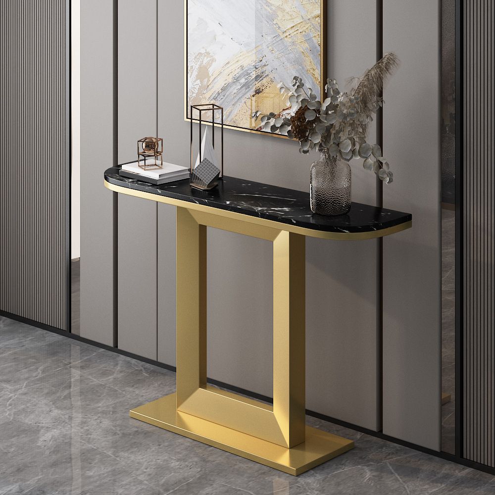 Glam Marble Console Table Iron Half Moon Console Sofa Table for Hall