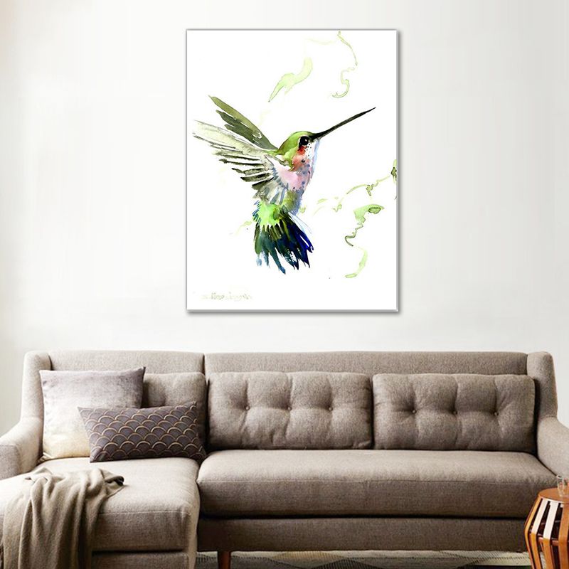 Bird Painting Wall Art Textured Contemporary Living Room Canvas Print in Light Color