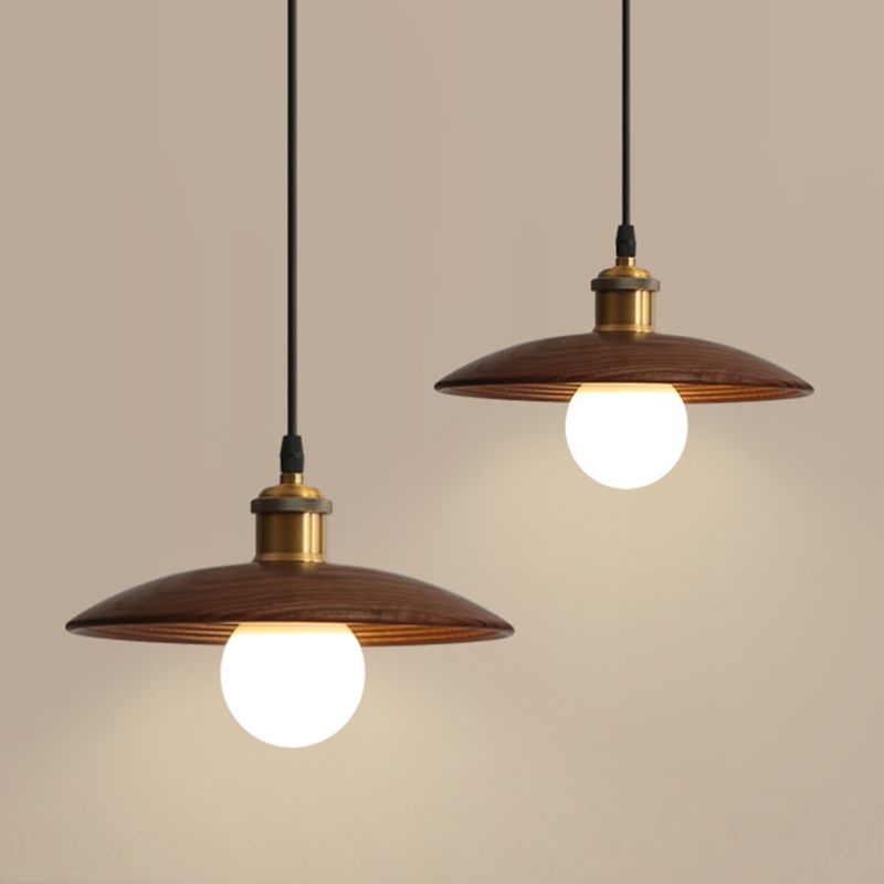 Untertassen -Form der Deckendeckel Anhänger Lampe Holz 1 Glühbirne Einfachheit hängend Licht hängen