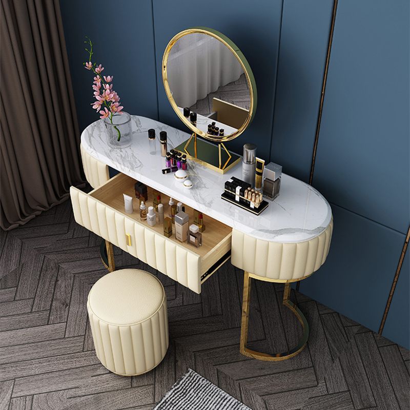 Stone Top Glam Vanity Table with Metal Base Makeup Dressing Table