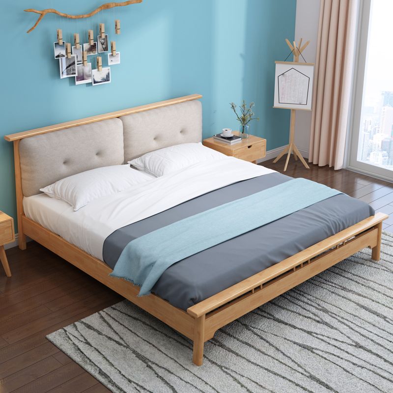Scandinavian Wooden Slat Bed with Rectangular Spindle Headboard