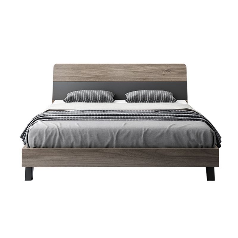 Mid-Century Modern Wood Bed with Headboard and 4 Legs in Grey