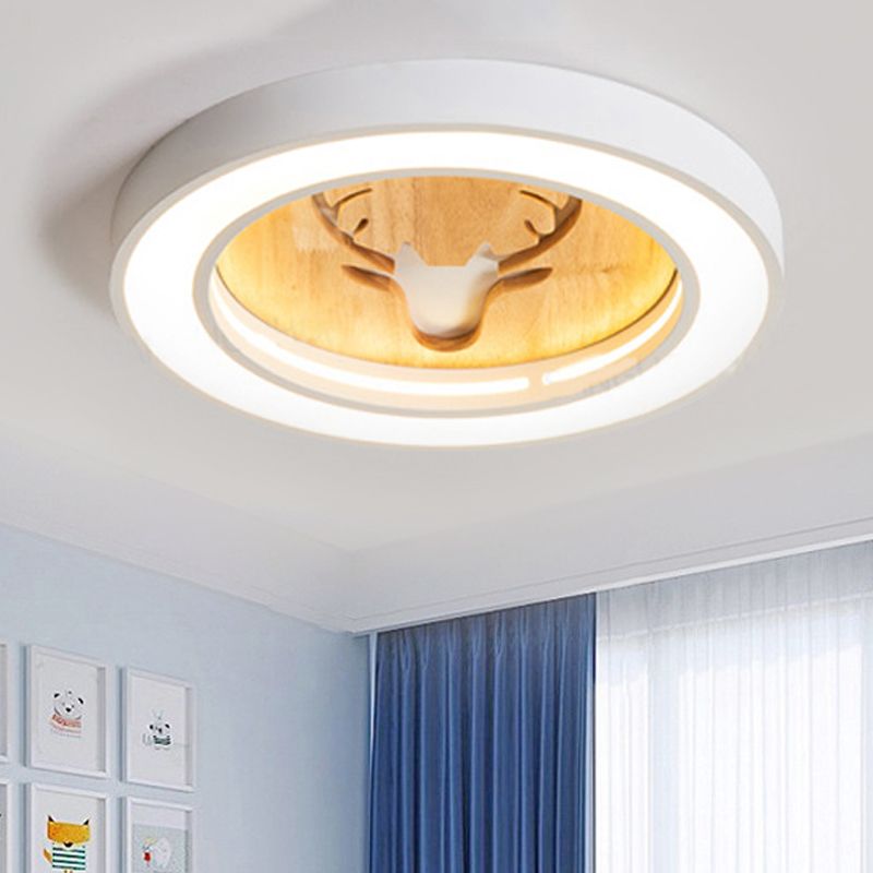 Macaron Colored Round Ceiling Fixture with Deer Nordic Acrylic Flush Ceiling Light for Hallway