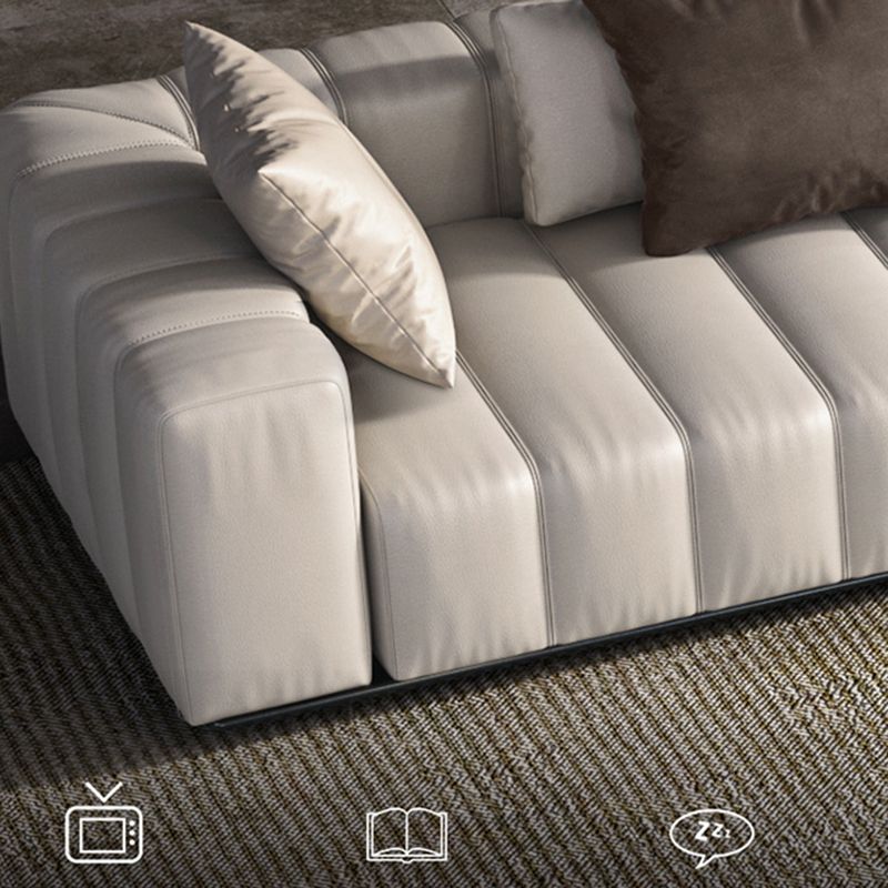 Mid Century Genuine Leather Sectional Sofa 24" H Square Arm Sofa with Storage