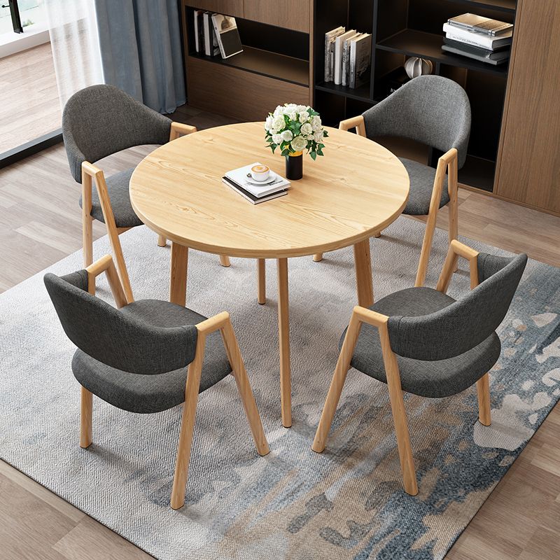 Modern Round Dinner Table Natural Oak Wood Tabletop for 2 Persons