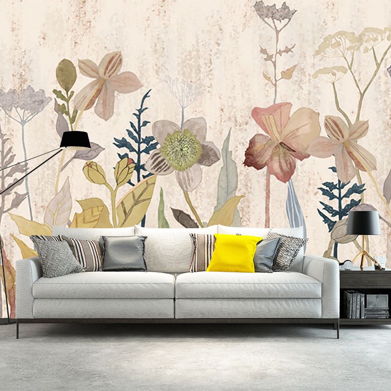 Moisture Resistant Floral Wall Mural Custom Size Trendy Wall Art for Living Room