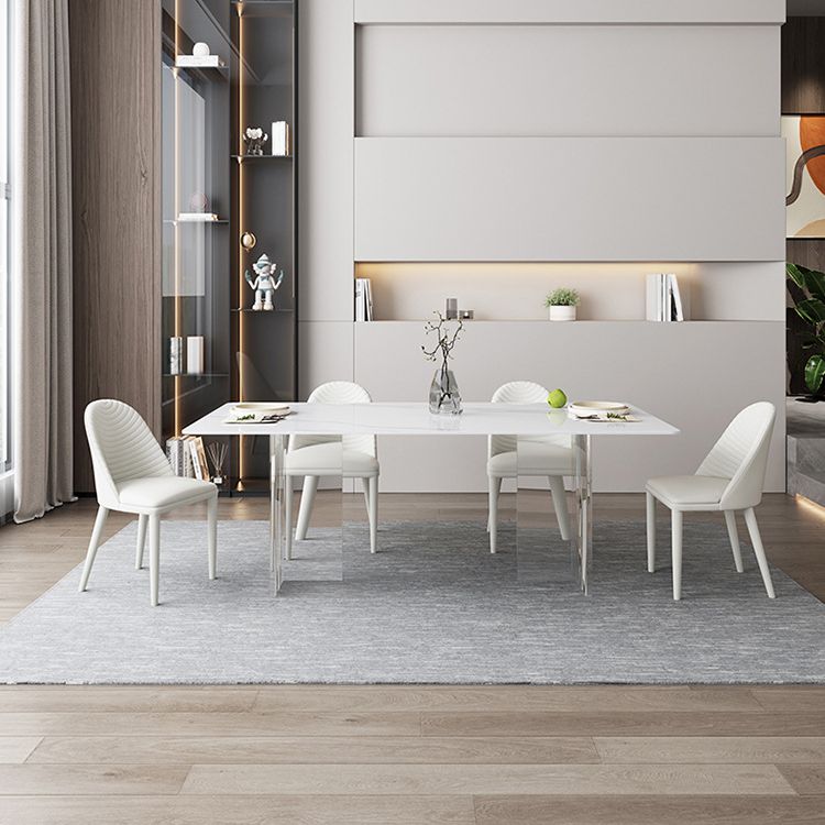Rectangle White Top Dining Table Modern Acrylic Base Table for Kitchen