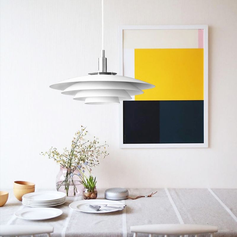 Layered Restaurant Pendant Lamp Metal Single-Bulb Macaron Hanging Light