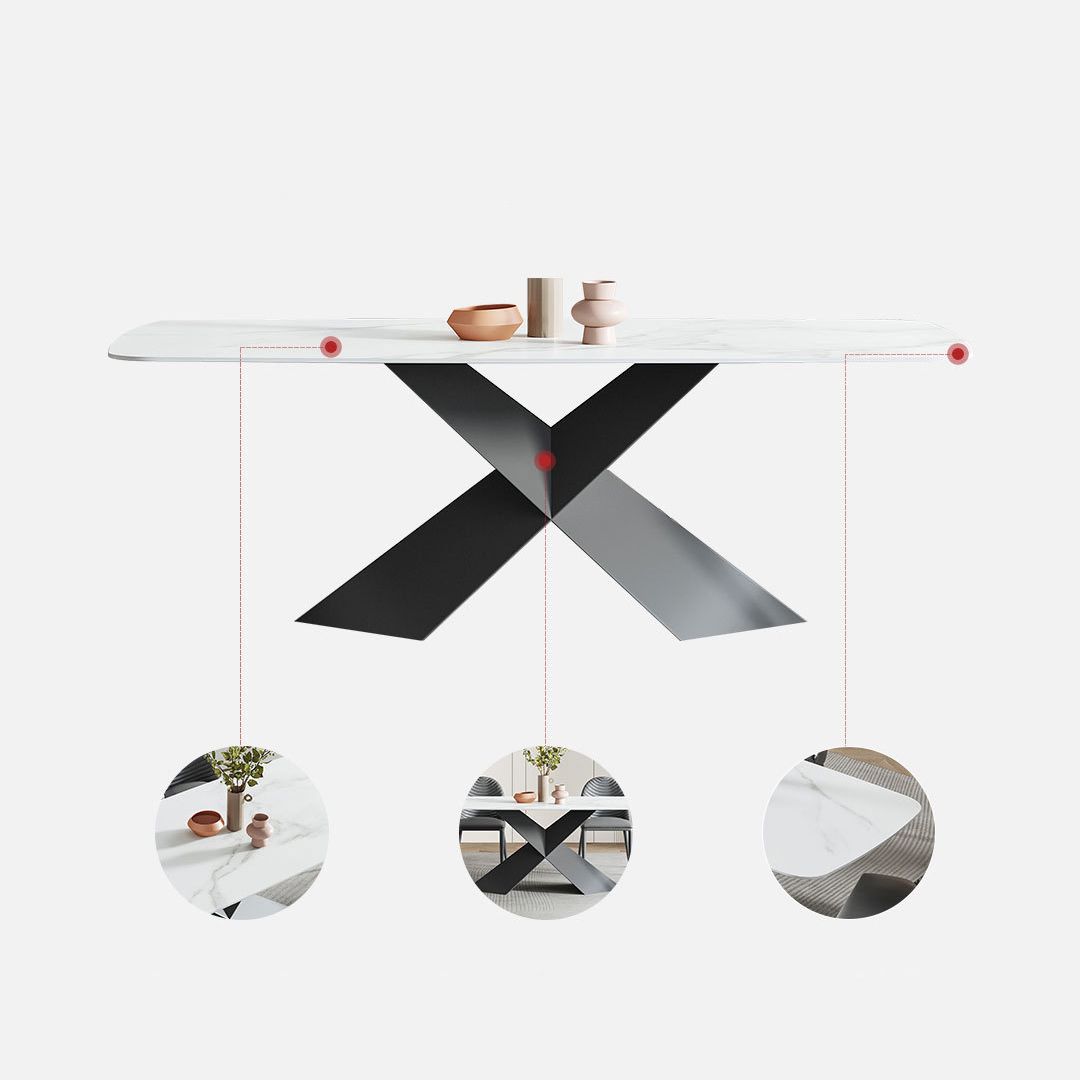 Contemporary Sintered Stone Dining Table Set of 5/7 with Rectangle Table Dining Set with Metal Base