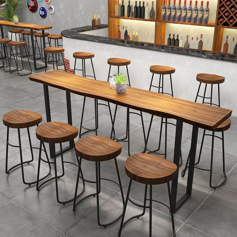Specialty Solid Wood Bar Table Industrial Brown Pub Bar Table with Sled Base