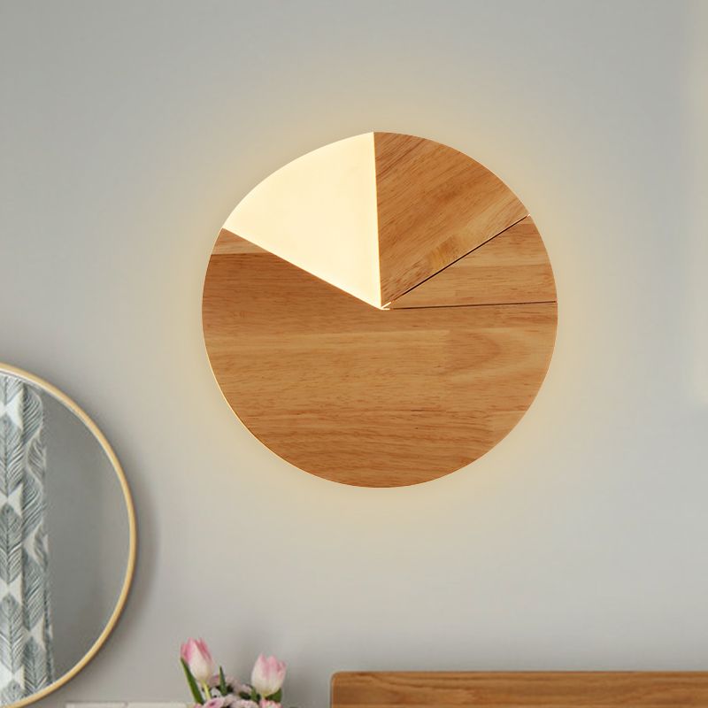 8"/11" Wide Sector Wall Light Sconce Nordic Wood LED Bedside Wall Lamp in White/Warm Light