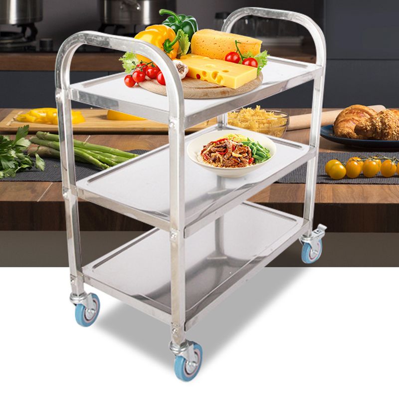 Modern Style Metal Prep Table Rectangular Rolling Prep Table for Dining Room