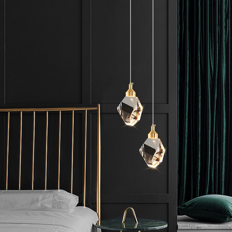 Lampe suspendue géométrique en cuivre dans un pendentif en cristal de style artistique moderne pour chambre à coucher