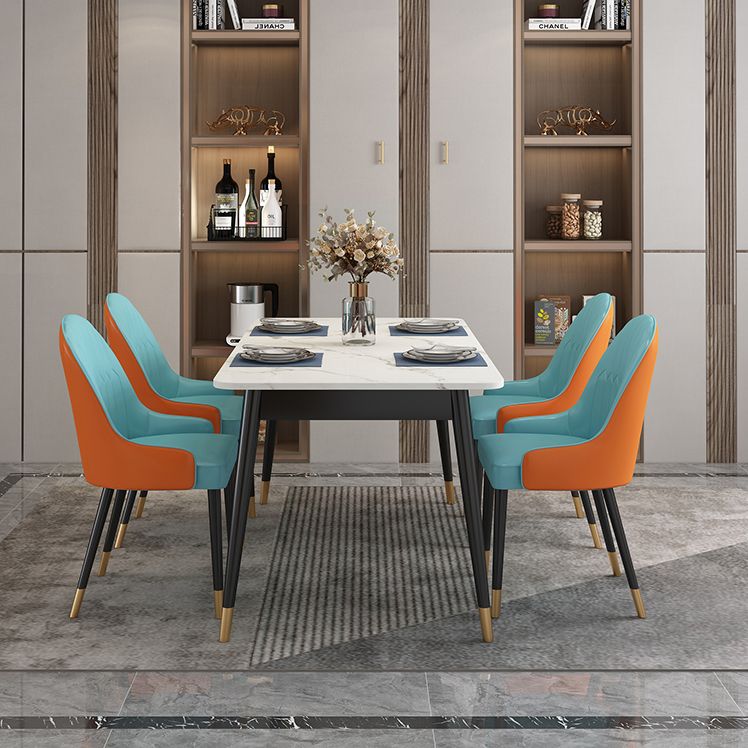 Modern Style Sintered Stone Dining Table White Rectangle Table with Metal Base for Home Use