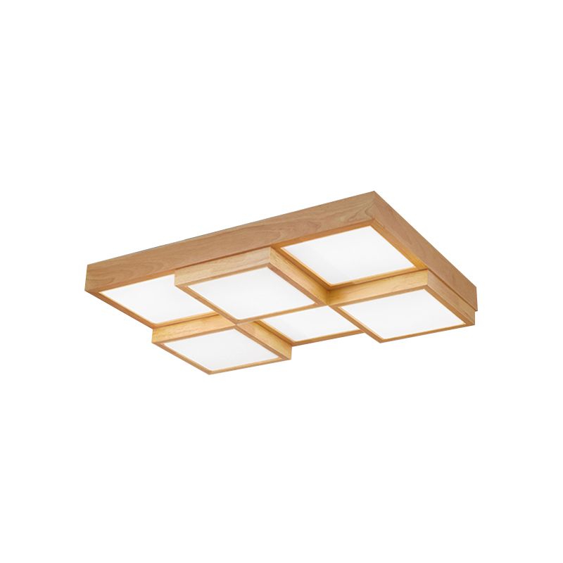 Natuurlijke Houten Vierkante Flush Licht Moderne 4/6/9-Licht Houten LED Plafond Lamp in Warm/Wit/Natuurlijk Licht